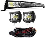 LED Light Bar TERRAIN VISION 52Inch Curved Led Bar Off Road Light W/ 2pcs 4in 60W LED Pods Fog Lights with Wiring Harness Kit for Jeep Trucks Polaris ATV UTV Boat Light Bars