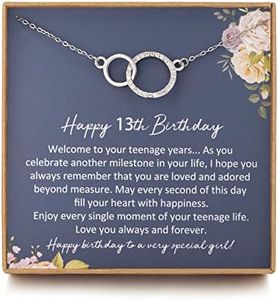 NOURISHLOV 13th Birthday Gifts for Girls, Sterling Silver CZ Interlocking Two Ring Necklace, 13 Year Old Girl Gifts for Birthday, Teen Girl Gifts, Best Birthday Jewelry, Sterling Silver Cubic Zirconia