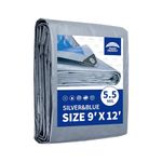 RAINDEWAY Tarps 9x12 Feet, 5.5 Mil - Multipurpose Waterproof Poly Tarp Cover with Metal Grommets and Reinforced Edges, Silver/Blue