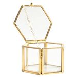 Auch Jewelry Storage Box Organizer Hexagon Geometric Ring Box Unique Wedding Favor Party Decorations Glass Gift Holder, Golden Edge