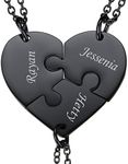 U7 BFF Necklace for 2/3/4/5/6 Best Friends Stainless Steel Chain Personalized Family Lover/Friendship Jewelry Set Personalized Engraving Heart Pendants (Set of 3 Black Customized)