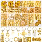 259 Pcs Hair Jewelry for Braids, Loc Jewelry for Hair Dreadlock, Hair Jewelry for Women, Metal Gold Braids Rings Cuffs Clips for Dreadlock Accessories Hair Braids Jewelry Decorations