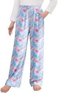 Arshiner Pajama Pants for Girls Long Sleep Plaid Pants Soft Lounge Pj Bottoms with Pockets Blue Tie-Dye 12-13 Years