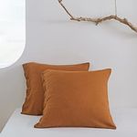 Simple&Opulence 100% Washed Linen Euro Sham Cover, 26 x 26 Inch, Decorative Bed Pillow Cover with Coconut Button, Solid Color Pillow Shams Set of 2 (Rust)