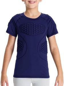 DEVOROPA Youth Boys Padded Football Shirt Baseball Lacrosse Compression Undershirt Chest Rib Heart Shoulder Protector Gear Navy Blue L