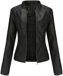XUNRYAN Women's Faux Leather Jackets Stand Collar Zip Up Motorcycle Short PU Moto Biker Outwear Fitted Slim Fit Coat, Black, X-Large