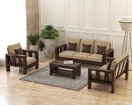 NEW MAMTA FURNITURE Solid Sheesham Wooden 5- to 6-Person Sofa Set for Living Room Furniture, 3+2+1 Sofa Set - Walnut Finish