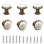 Gad2go 6Pcs Cabinet Knob Vintage Ceramic Drawers Knobs 34mm Round Knob Pull Handle for Furniture Kitchen Cabinet Cupboard Drawer