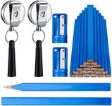 Honoson 24 Pieces Carpenter Pencils Flat Pencils 7 Inches Octagonal Hard Black Construction Pencil with Retractable Pencil Holder and Sharpener for Woodworking Marking(Blue Cover, Black Refill)