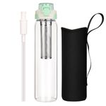 DEARRAY 1l / 1 litre Leakproof Glass Water Bottle with Straw & Stainless Steel Infuser 1000ml Glass Tea Infuser Bottle with Strainer and Neoprene Sleeve for Loose Leaf Tea, Cold Brew Coffee