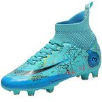 VTASQ Boys' Football Boots Kids Girls Turf High Top Spikes Non-Slip Junior Soccer Shoes Sports Shoes Soccer Athletics Training Shoes Outdoor Sneakers for Unisex Cyan 1UK