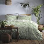 Fusion - Matteo Green Leaf Duvet Cover - Double Bedding Size (200 x 200cm) - Reversible Design (White & Green Colours) - Green Leaf/Leaves Duvet Cover - Sage Green Bedding - Matteo Collection