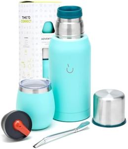 BALIBETOV Yerba Mate Kit - Includes 1 Yerba Mate Cup, 1 Bombilla Mate Straw, and 1 Mate Termo with 2 Stoppers - The Stainless Steel Yerba Mate Gourd, Includes Lid (Aqua)