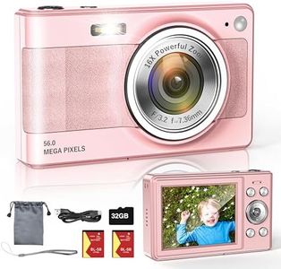 Upgrade Digital Camera, 56MP FHD 1080P Camera for Kids with 16x Zoom Anti Shake, Kid Camera with 32GB TF Card, Two Batteries, Lanyard, Compact Small Camera for Kids Boys Girls（Pink）