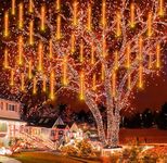 Halloween Decorations, 20Tube(Equivalent to 2 Sets of 10-Tubes) Meteor Shower Orange Halloween Lights for Yard Tree Outside，Plug In Christmas Lights Outdoor for Halloween Thanksgiving Fall Decor