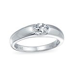 Personalize Modern Simple Minimalist .50 CT Cubic Zirconia AAA CZ Round Solitaire Promise Engagement Ring For Women .925 Sterling Silver Plain Band Customizable