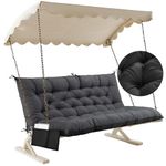 Matalde Porch Swing Cushions, Waterproof Outdoor Swing Cushions with Straps and Backrest, Dark Gray, 60x40inches, 4" Thick, Patio Furniture Cushions for Backyard and Garden