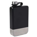 "Black Alcohol Hip Flask for Camping, Backpacking, Traveling Stitched Leather & Stainless Steel Rectangular Shape Sleek Discreet Liquor Pocket Sized Alcohol Container Gift Worthy"