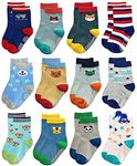 FOOTPRINTS Organic Cotton Anti-Skid Calf Length Socks|Pack Of 6 (Boys, 12-24 Months), Multicolor