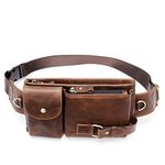 Genuine Leather Fanny Pack Slim and Compact Soft Leather Waist Bag with Adjustable Long Belt Strap Oil Coffee