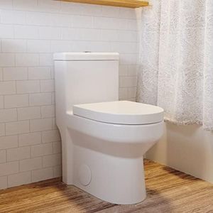 DeerValley Compact One Piece Toilet with Comfortable Seat Height, Small Modern Standard Toilet for Small Bathroom, Dual Flush 1.1/1.6 GPF, Powerful & Quiet, 12'' Rough-In Skirted Toilet, DV-1F52812R