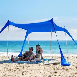 AMMSUN Beach Tent Portable Sun Shelter,9X 9ft Beach Canopy Easy Setup, 9'x9'Lycra Sun Shelter with UPF50 Protection 4 Sand Bags