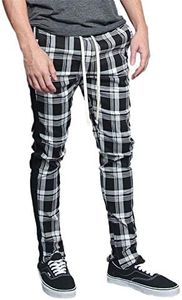Men's Plaid Checkered Tartan Outer Side Stripe Inseam Ankle Zipper Drawstring Premium Track Pants TR537 - Black - 5X-Large - JJ5E