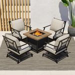 Grand patio 5-Piece Patio Furniture Set with 29-Inch CSA Approved Woodgrain Propane Gas Fire Pit Table Outdoor Rocking Chairs with Gray Olefin Cushions for Dining Party