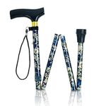 Flower Folding Walking Stick Height Adjustable with FREE wrist strap (pale blue/white)