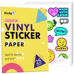 KOALA PAPER Printable Vinyl Sticker Paper for Inkjet Printer, 25 Sheets, Matte White, Waterproof, 8.5 x 11 Inch Sticker Printer Paper for Printing Your Own Stickers