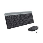 Logitech MK470 Slim Wireless Keyboard & Mouse Combo for Windows, 2.4GHz Unifying USB-Receiver, Low Profile, Whisper-Quiet, Long Battery Life, Optical Mouse, PC/Laptop, QWERTY UK Layout - Black