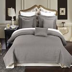 King / California-King Size Gray Coverlet 3pc Set, Luxury Checkered Quilt by Royal Hotel