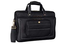 BRAND LEATHER® Genuine Leather Briefcase for Men Business Travel Messenger Bags 15.6 Inch Laptop Bag (BLACK)