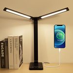 LAOPAO LED Desk Lamp, Dual Head Desk Light, 5 Levels Dimmable & 3 Color Modes Eye-Caring Table Light with USB Charging Port, Table Lamp for Reading, Studying, Home Office