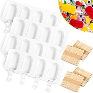 Perthlin 4 Pieces Ice Cream Mould ice lolly Mold Silicone Ice Cream Mold 4-Cavity Cake Pop Molds Baking Molds with 200 Pieces Sticks for Homemade Treats (White)