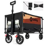 Sekey Collapsible Foldable Wagon with 330lbs Weight Capacity, Heavy Duty Folding Utility Garden Cart with Big All-Terrain Beach Wheels & Drink Holders. Black&Orange