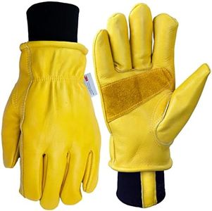 Winter Work Gloves for Men, Windproof Cowhide Insulated Leather Work Gloves for Driving Working, Water Resistant Warm Thermal Gloves for Keep Warm (Large) (X-Large, Yellow)