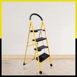 Houza 4 Step Foldable Steel Ladder for Home | Ladder with Anti-Slip Shoes | Slip Prevention Steps | Durable, Heavy Duty, Foldable, Safe, and Stylish | Made in India (Yellow & Black)