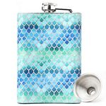 Mermaid 237ml Hip Stainless Steel Flask Whith flasks for Liquor for Women,Whiskey Flask for Women,Mermaid Gifts for Women (Dream Blue)