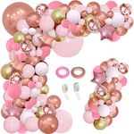 JULLIZ 144Pcs Rose Gold Pink Balloon Garland Arch Kit, Metallic Rose Chrome Gold Balloons for Birthday Wedding Party Bridal Shower Anniversary Decorations with Shiny Star Mylar Balloons