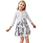 RAYPOSE Little Girls Shrug Floral Lace Bolero Knitted Wedding Cardigan 3/4 Sleeve Short Cover Up(White,8-9years)