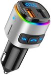 (Upgraded Version) Bluetooth FM Transmitter for Car, QC3.0 Charging, Dual USB Ports, 7 Color RGB LED Backlit Car Adapter, Support Siri Google Assitant, U Disk, SD Card, Hands-Free Car Kit(Silver