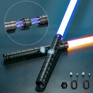 Lightsaber, Double Dueling Light Saber 2 Pack, Metal Hilt Rechargeable Glow Saber with Sound Effects, Type-C Light Up 2 in 1 RGB Light Sabers for Teens Adults Cosplay Costume Halloween Party Gift