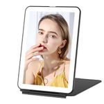 Rechargeable Makeup Vanity Mirror with 72 Led Lights, Lighted Travel Portable Light up Beauty Mirror, 3 Color Lighting, Dimmable Touch Screen, Tabletop Desk LED Foldable Cosmetic Mirror with Lights