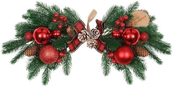 HiiARug Pine and Berry Swag, 21" Artificial Christmas Decorative Swags Xmas Door Swag with Red Berries Bow Knot for Front Door, Window, Mantels, Wall (Red)