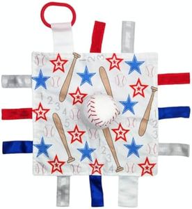 Baby Jack & Co. Sensory, Educational & Closed Ribbon Tag Lovey Blanket with Security Plush: 10"X10" (Baseball)