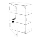 Clear Acrylic Countertop Display Case with Lock Key, 3-Shelf Security Locking Display Case Dustproop Suction Buckles Showcase for Collectible Office Retail Store Vertical Cabinet Safe Box Storage