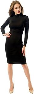 Qiyun.Z Femmes Coton Collier De Repos Manche Longue Mi-Mollet Gaine Robe Bandage Moulante