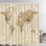 Batmerry Vintage World Map Decorative Shower Curtain, North Africa Mediterranean Sea Shower Curtain Cute Long Wide Shower Curtain with Rust Proof Grommets for Bathroom Farmhouse Waterproof Washable