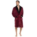 Strong Souls Mens Luxury Fleece Dressing Gown With Satin Trim Collar Dinner Jacket Evening Bath Robe Housecoat Gift for Men Burgundy M